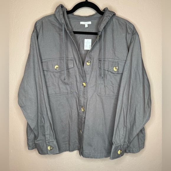 Maurice's Charcoal Plus Size Gray Hooded Shacket NWT Size 1X Lightweight Staple - Picture 3 of 16